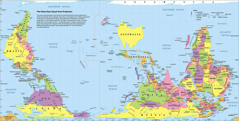 World map upside down from Hobo & Dyer